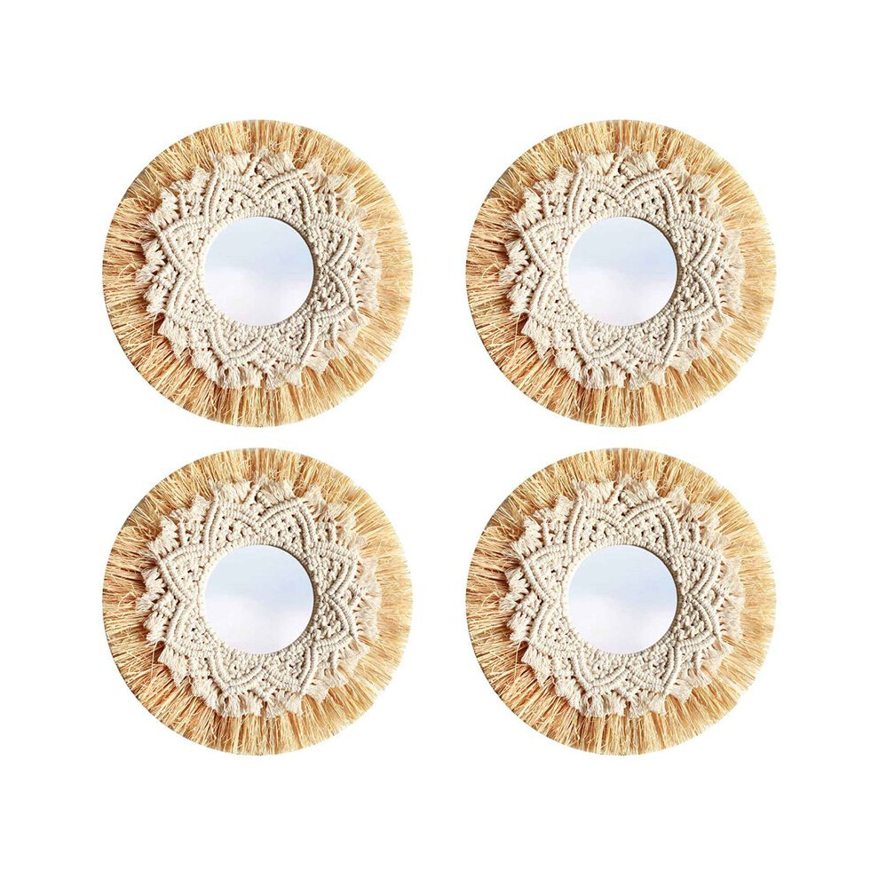 Typecat 4X Nordic Straw Woven Hotel Bed And Breakfast Wall Boho Decor Handwoven Mirror Wall Decoration Macrame Decorative Mirror