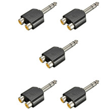 5Stück 6.35mm 1/4-Zoll-Stereo-Stecker auf 2 Doppel-Cinch-Y-Splitter-Audio-Adapter-Konverter