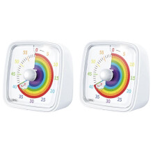 2X 60-Minute Visual Timer with Night Light,Countdown Timer,Pomodoro Timer with Rainbow Pattern for Kids and Adults White