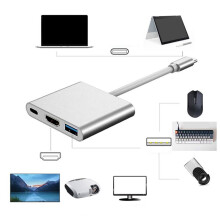 2X USB C Naar -Adapter, 3-In-1 Multipoort USB Type C Naar 4K , USB3.0 en USB C Power Delivery Port Converter Compatibel