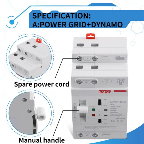 EARU Power  Uninterruptible Power Supply Emergency Power Automatic  Toggle Dual Power Automatic  2P 63A 110V A 1