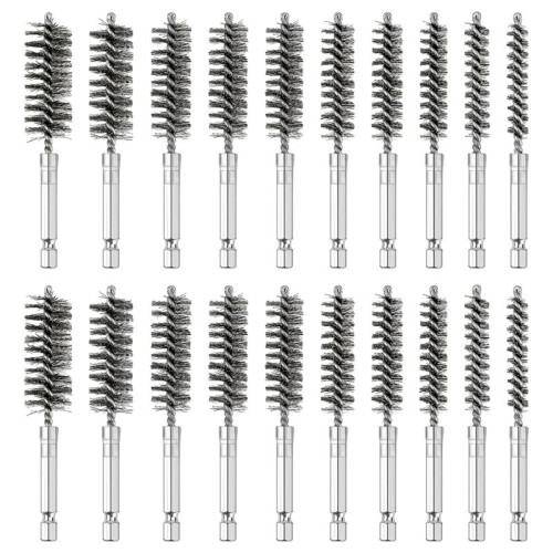 20pcs Wire Bore Brush Set with,Wire Brush for Drill,with 1/4 Hexagonal Handle,for Electric Drill,RustProof Cleaning Hole