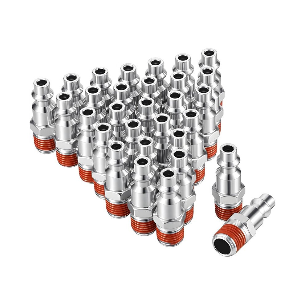 30 Pcs 1/4'' Male Npt Industrial Plugs Kit, 1/4 Inch High Pneumatic Plugs, Air Coupler And Plug Kit,Airs Compressor 4711373402877