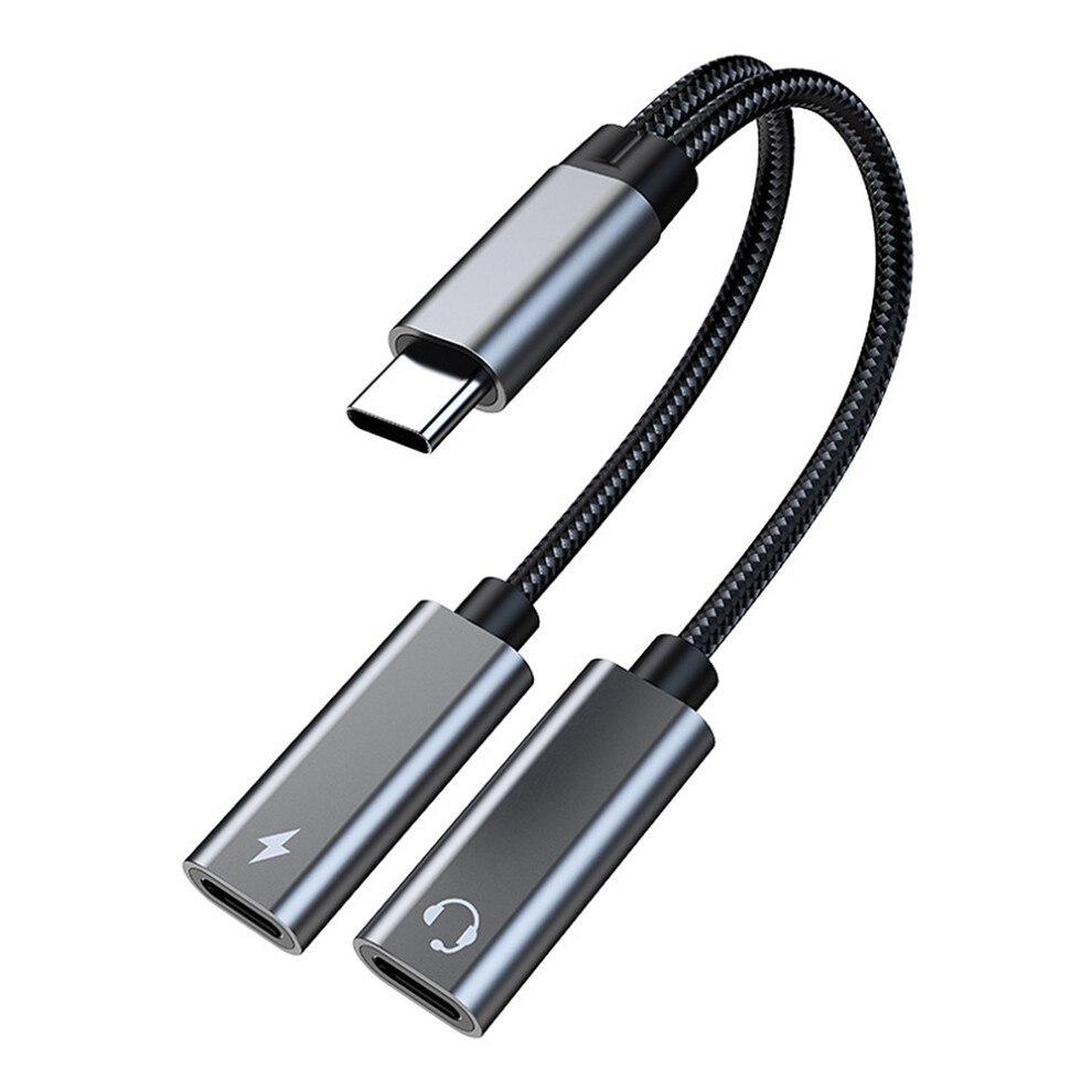 Compact Usb C Splitter, Dual Usb C Headphone & Charger Adapter, Hifi Audio Playing & Pd 60W Charging Dongle Cable, Aluminum Alloy Oxidation Shell For 9405630502381