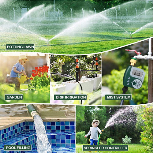 Programmable Garden Water Timer, Outdoor Irrigation Controller with Automatic On Off Scheduling and Large LCD Screen, Heavy-Duty Construction Resists 2