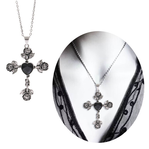 Adjustable Crosses Pendant Necklace Customizable Thorn-Black 2