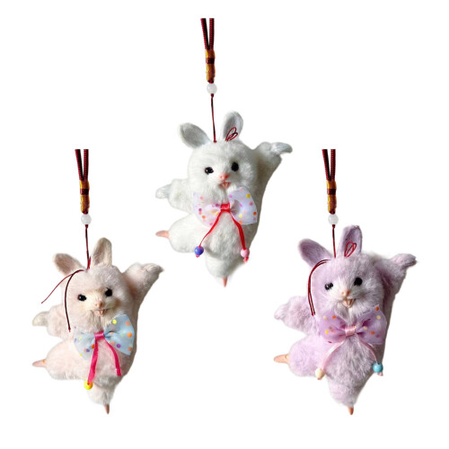 Dancing Rabbit Keychain Plush Animal Dolls Key Chain-White 1