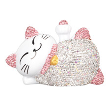 Solar Powered Lucky Cat Figurine Feng Shui Decoration Waving Arm Charm Crystal Lucky Cat for Car Home Wedding Accessories Party Display Decoration