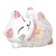 Lucky Cat Solar Power Waving Arm Ornament Pink Ears Fortune Cat Decoration