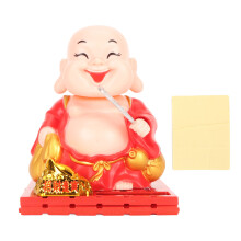 Op zonne-energie werkende bobblehead Boeddha-beeldje met automatisch schuddende hand, bureaudecoratie, vredige sfeer, milieuvriendelijk, religieuze