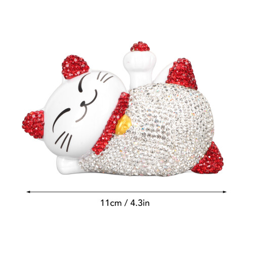 Lucky Cat Solar Waving Arm Statue Red Ears Lucky Cat Decor Crease 1