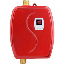 Kompakter, elektrischer Mini-Durchlauferhitzer für Küche und Bad/Dusche, rot, Edelstahlkonstruktion, intelligente Selbstregulierung und mehrere