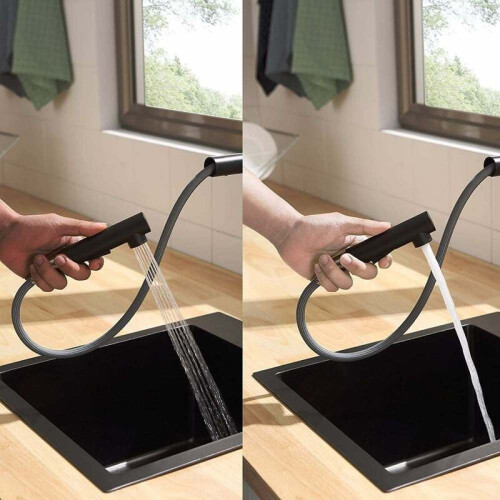 High Arc Pull Out Kitchen Faucet with Spray Function, Single-handle Design Featuring Stainless Steel Construction and Matte Black Finish, Foldable 2