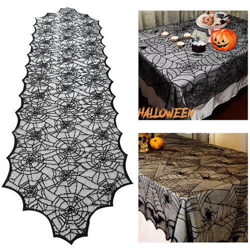 Τραπεζομάντιλο Halloween με μαύρο δαντελένιο ιστό αράχνης, αξιόπιστο και ανθεκτικό 2