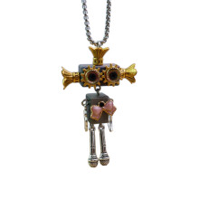Wooden Robot Pendant Necklace Adjustable Length-FN10024