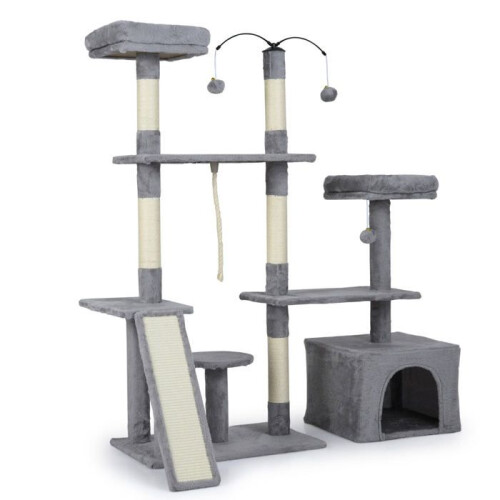 Árvore para gatos 136 x 70 x 121 cm com 2 poleiros acolchoados e postes