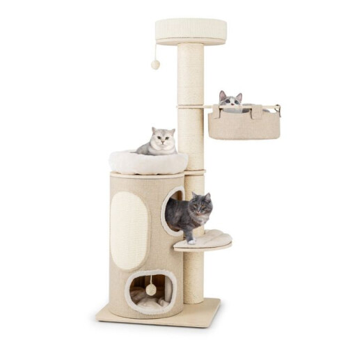 Árvore para gatos com vários níveis 58 x 48 x 154 cm com hamaca confortável e