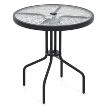 Runder Garten Tisch 70 cm mit Loch für Sonnenschirm modernes Design aus schwarzem Metall
