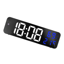 Grande orologio digitale LED a parete, bianco e blu, con sveglia collegata, peso 260g