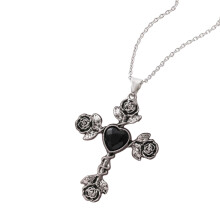 Collier pendentif personnalisé avec croix de roses nouées-Noir