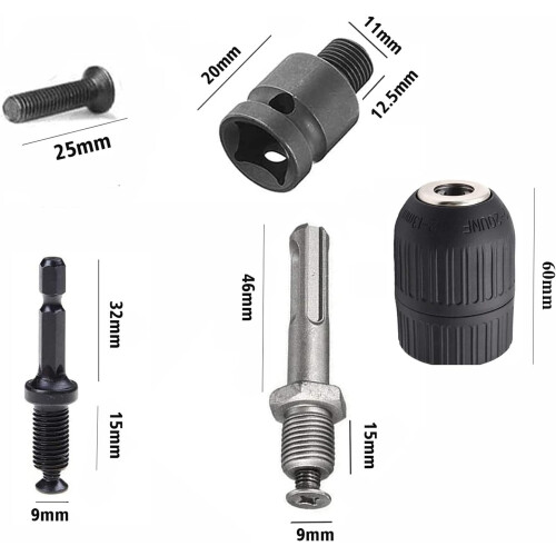 Jaws Design Drill Chuck with Keyless Operation, Drill Chuck Adapter Featuring 1/2"-20UNF Thread and SDS-Plus Shank, Impact Wrench Conversion Tool 1