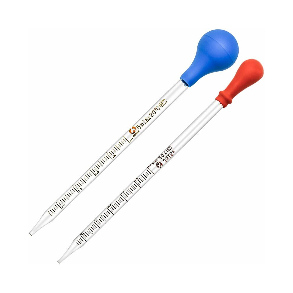 Glass Graduated Pipettes Set, Borosilicate Glass Dropper with Rubber Bulb for Precise Liquid Measurement, Graduated Scale Line Clear Scale Lines for