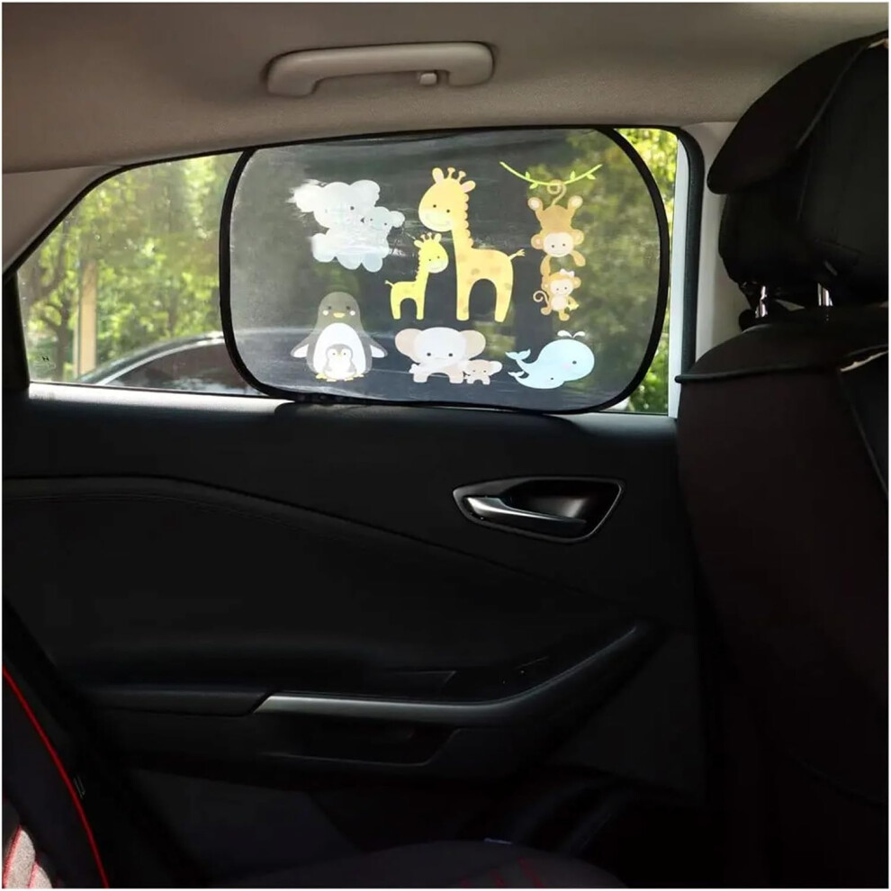 Cartoon Car Window Shade, Baby Sun Shade for Kids with Translucent Sunshade, 2 Pack UV Protection Static Cling Design for Car Side Windows, No Worry