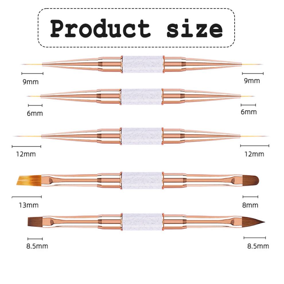 Double-Ended Acrylic Nail Art Brushes Set, Fine Striper Brush For Long Lines Thin Details And Easy To Carry And Operate (5Pcs)