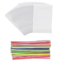 Högkvalitativa uppstickade band i uppstickat material, transparenta med flerfärgad design, skyddar mat från fukt och föroreningar