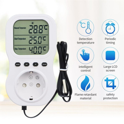 New Intelligent Digital Temperature Display Constant Temperature Timer  Socket Electrical Power Detector EU Plug 2