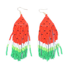 Pendientes de borlas con cuentas, ideales para uso diario. Pendientes colgantes bohemios con flecos y cuentas para mujer, con diseño de sandía.
