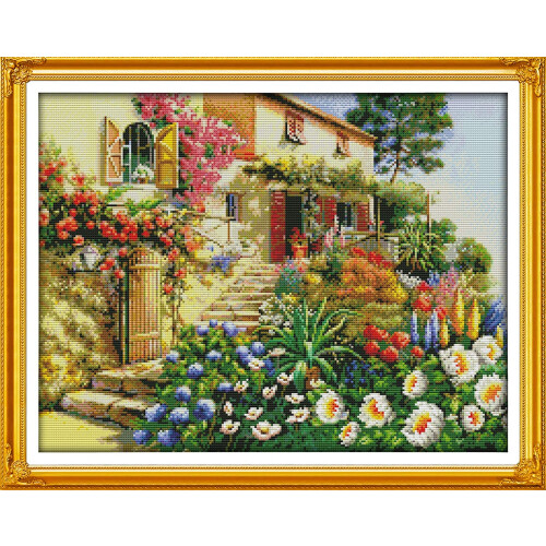 Beginner Friendly Cross Stitch Kits, Pre-Printed Canvas For Creative Journey, Diy Needlepoint Kits With Soft Bright-Colored Threads, Features Water So