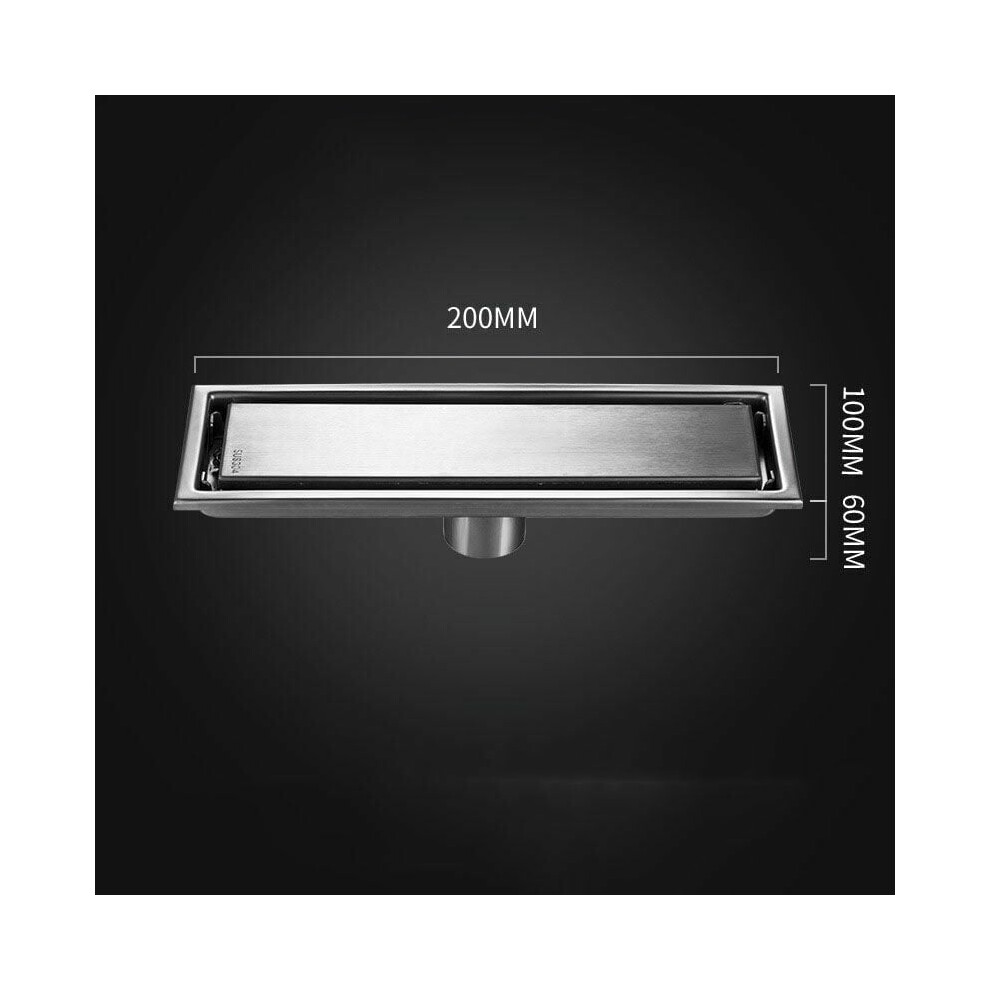 Linear Shower Floor Drain, Brushed 304 Stainless Steel With 2-In-1 Flat & Tile Insert Cover, Shallow V-Shaped Drainage System For Fast Water Flow, 9169997057587