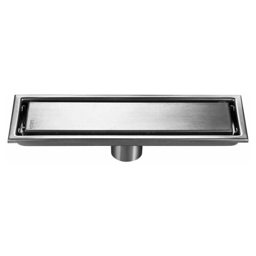 Linear Shower Drain with Tile Insert Grille, Brushed 304 Stainless Steel Rectangular Floor Drain for Bathroom Kitchen, Shallow V Profile Linear Drain