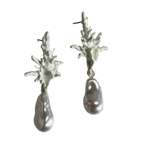 Boucles d'oreilles conque exagérées, pendentif en perle, crochet