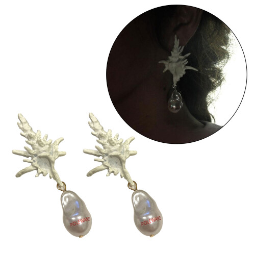 Boucles d'oreilles conque exagérées, pendentif en perle, crochet 1