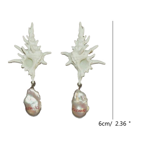 Boucles d'oreilles conque exagérées, pendentif en perle, crochet 2