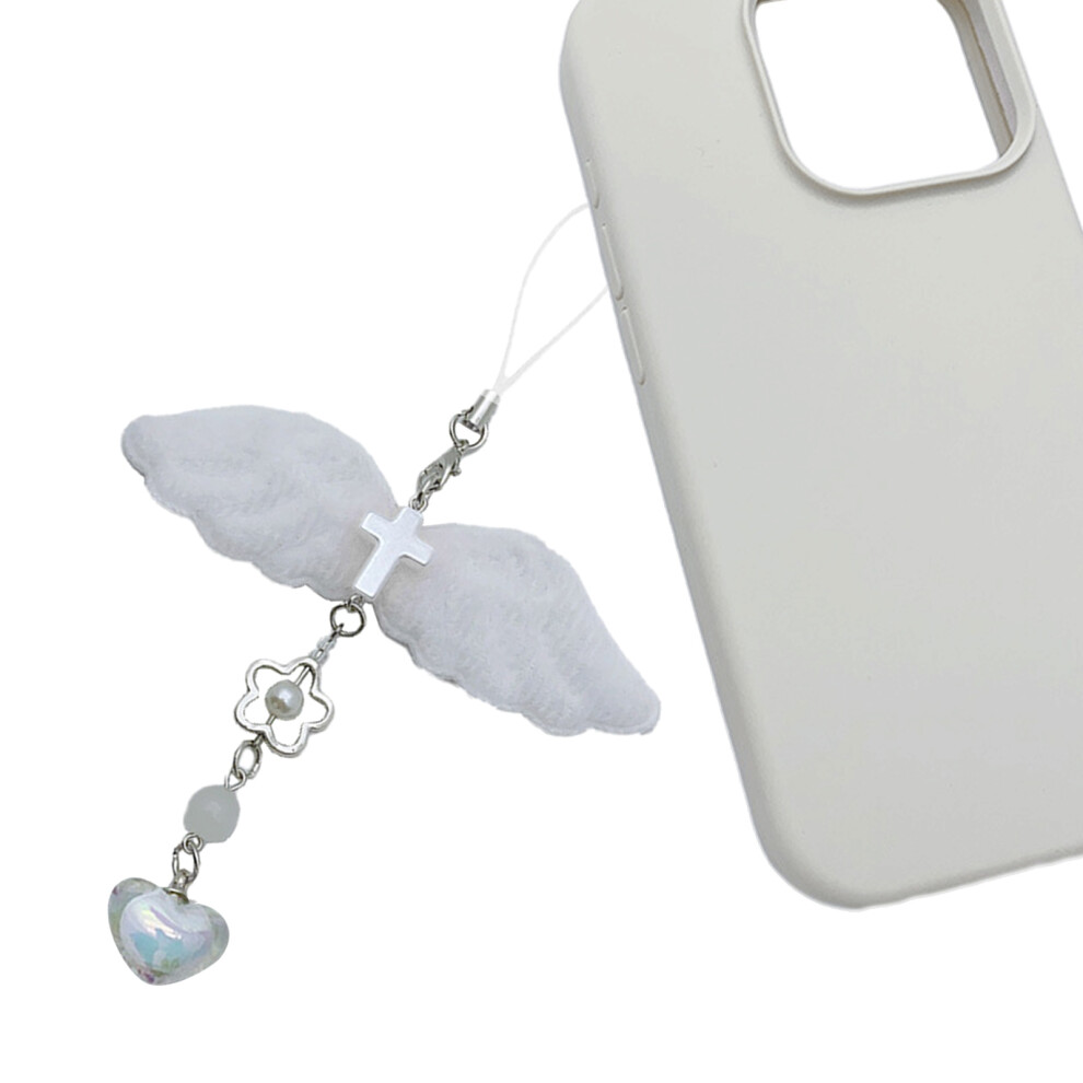 Plush Wing Heart Hanging Pendant Sweet Phone Strap Bag- White 7732000871207
