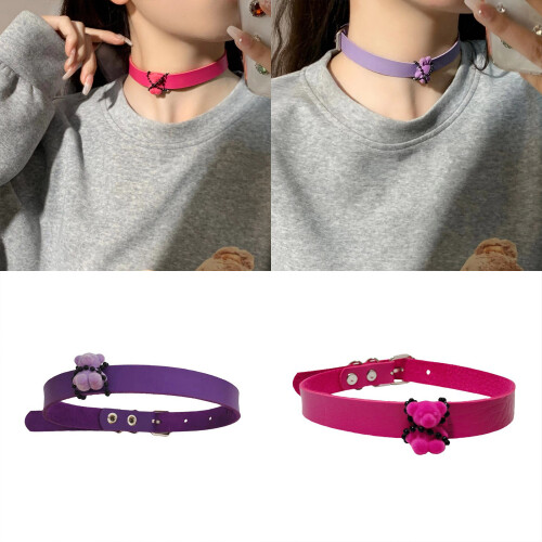 Bear Shaped Pendant Choker Necklace Adjustable Clavicle-Red 2