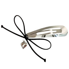 Bowknot Heart Charm Hairpin Metal Snap Hair Clip Stylish-Black
