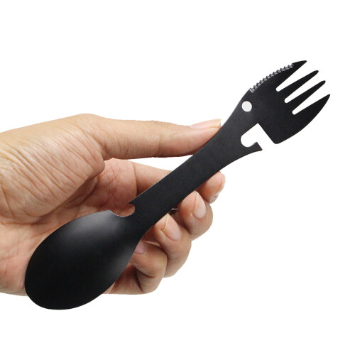 (black) Five-in-one Fork, Spoon And Knife Camping Outdoor Tableware Cookware 2