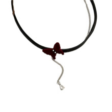 Zwart fluweelachtig lint choker strik gesimuleerde parels-Rood