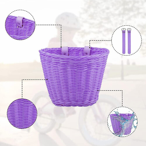 Cesto multiuso para veículos infantis, adequado para bicicletas, triciclos e patinetes de 12 a 16 polegadas, resistente às intempéries e fácil de 2