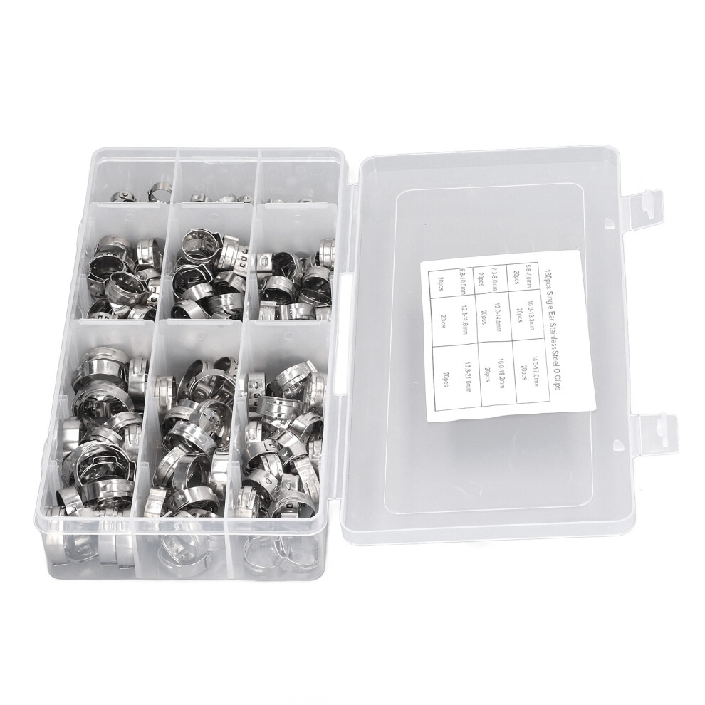 180Pcs Stainless Steel Fuel Hose Clamps Kit, 5.8-21Mm 8171369343779