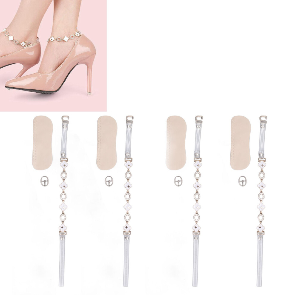 Concealed Heel Shoe Straps 2 Pairs, Adjustable Elastic, White & Transparent