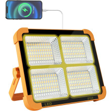 Lâmpada portátil para uso externo, luz de trabalho solar LED 100W 10000LM com fixação magnética, luz de emergência com painel solar para