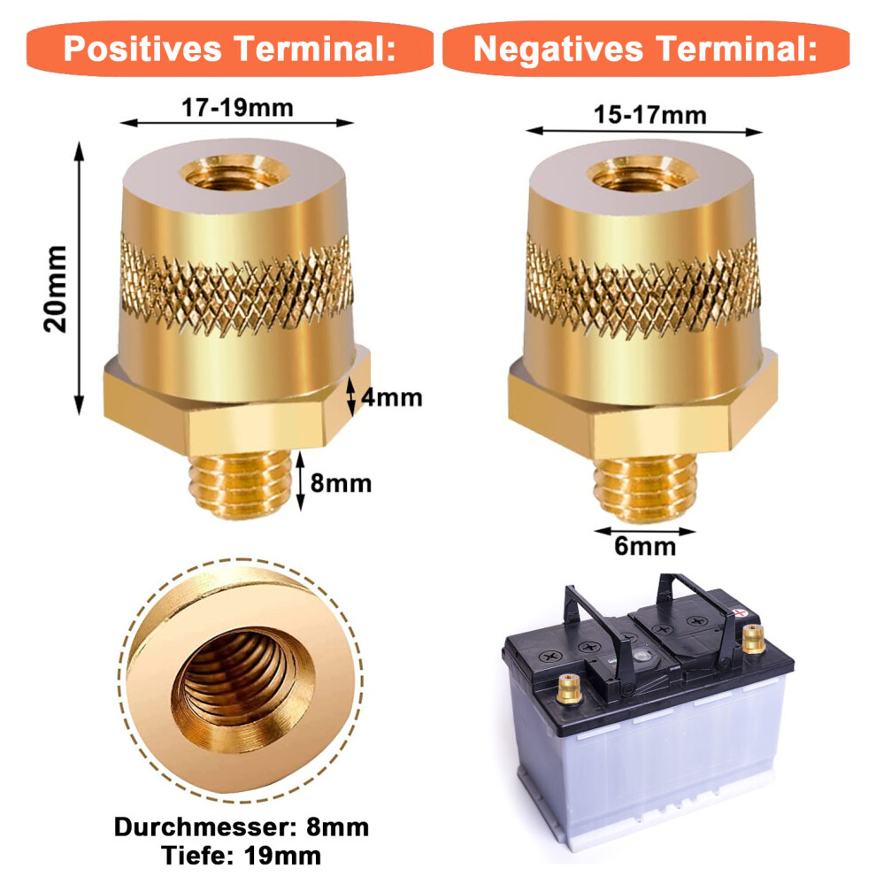 Battery Terminal Connectors, Replacement M8 Thread Male Brass Battery Charging Post For Vehicles, Exquisite Material Ensuring Durability And 9169997060334