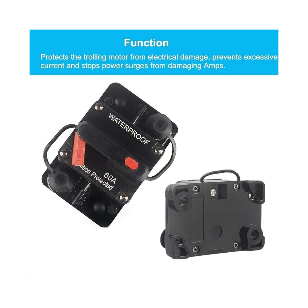 Circuit Breaker With Manual Reset, High Current Circuit Breaker 12V-36V Dc Waterproof Inline Fuse Protector For Marine Trolling Motors Boat Atv Car 9169997060624