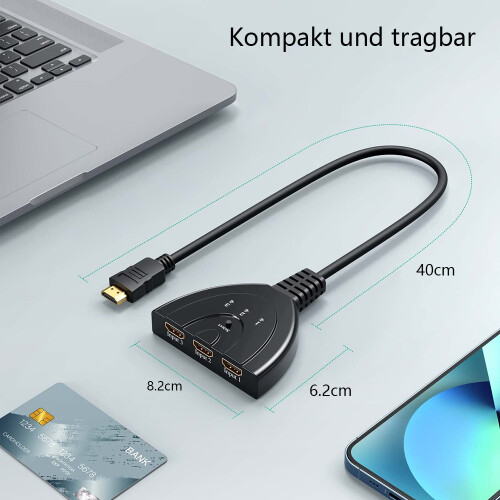 Διακόπτης HDMI 4K, Διανομέας HDMI υψηλής ταχύτητας από αλουμίνιο, Συνδέει 3 συσκευές