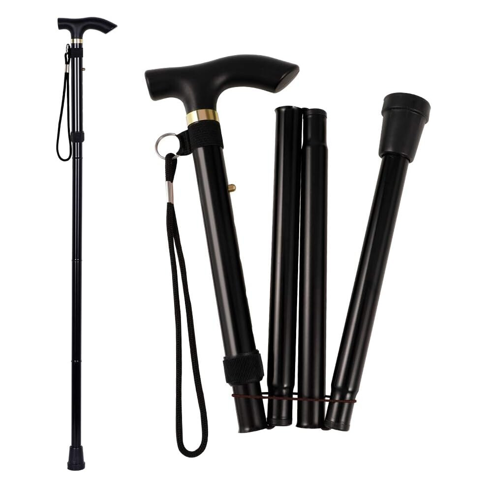 Adjustable Lightweight Cane, Heavy Duty Steel Tubing Supports Up To 300 Pounds, Comfortable Grip & Foldable Design